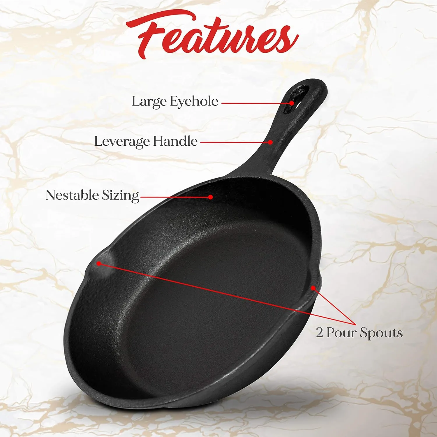 10inch | 26cm Cast Iron Skillet Cookware | Chef Quality | Pre-Seasoned Pan
