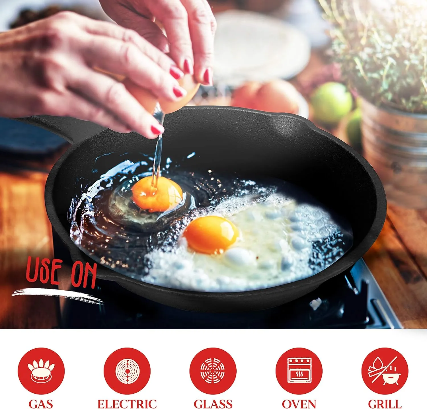 10inch | 26cm Cast Iron Skillet Cookware | Chef Quality | Pre-Seasoned Pan