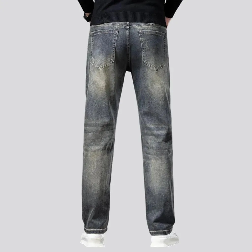 Abraded stretchable high waist men's jeans