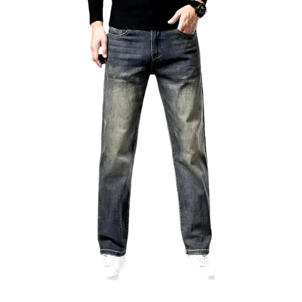Abraded stretchable high waist men's jeans