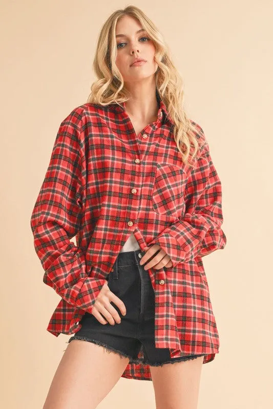 Aemi   Co Plaid Button Up Flannel Shirt with Chest Pocket