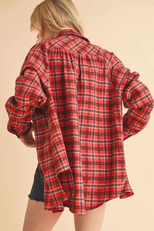 Aemi   Co Plaid Button Up Flannel Shirt with Chest Pocket