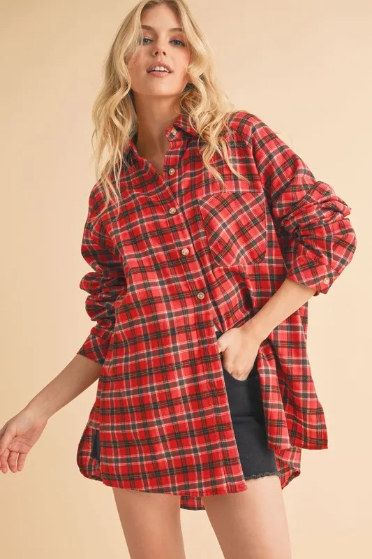 Aemi   Co Plaid Button Up Flannel Shirt with Chest Pocket