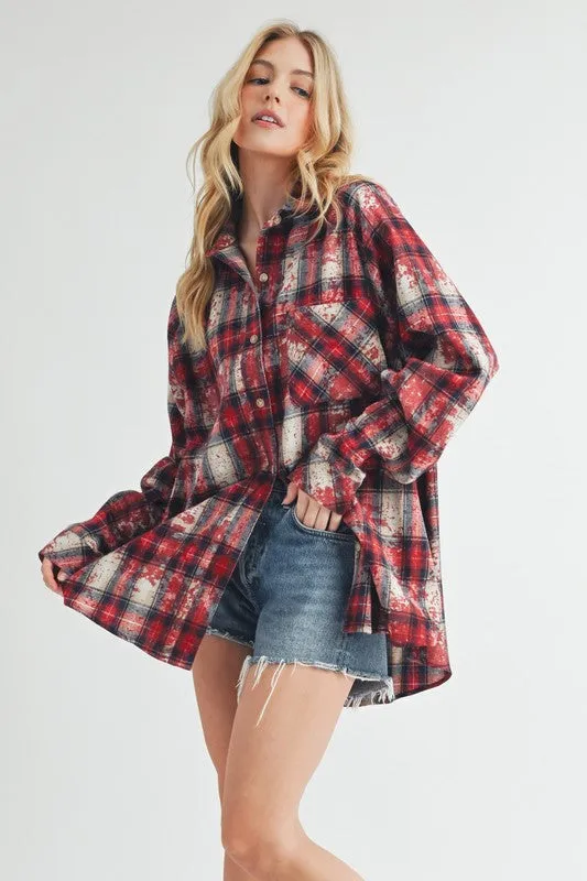 Aemi   Co Washed Plaid Button Up Raglan Sleeve Flannel Shirt