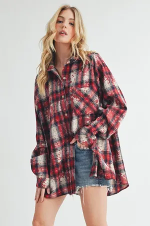 Aemi   Co Washed Plaid Button Up Raglan Sleeve Flannel Shirt
