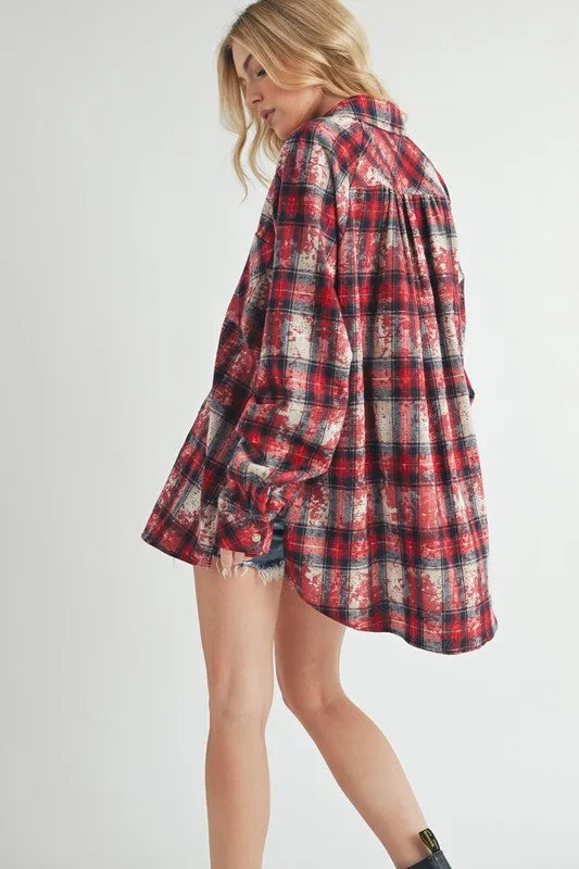 Aemi   Co Washed Plaid Button Up Raglan Sleeve Flannel Shirt