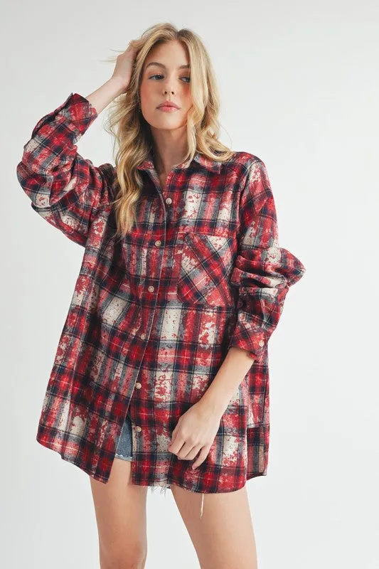 Aemi   Co Washed Plaid Button Up Raglan Sleeve Flannel Shirt