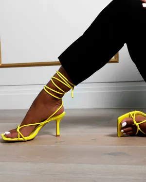 Amber x Public Desire Minimale Yellow PU Twist Front Strappy Heel