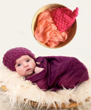 Babymoon Non Stretchable Baby Wrap & Cap New Born Photography Photohoot Prop-Peach