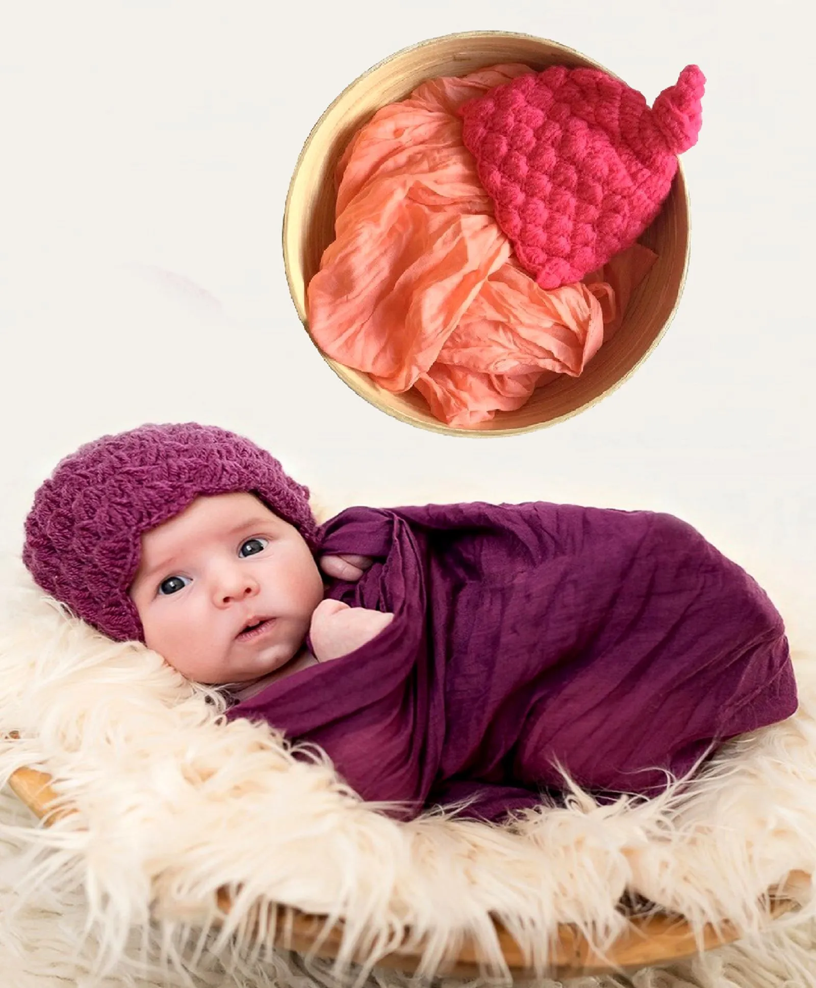 Babymoon Non Stretchable Baby Wrap & Cap New Born Photography Photohoot Prop-Peach