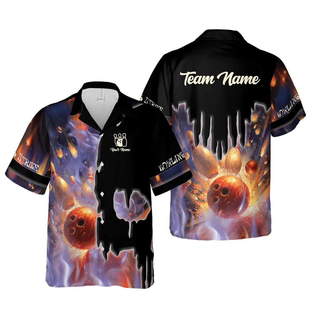 Bowling And Pins Gothic Skull Customized Name, Team Name 3D Hawaiian Shirt