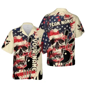 Bowling And Pins Gothic Skull Customized Name, Team Name 3D Hawaiian Shirt