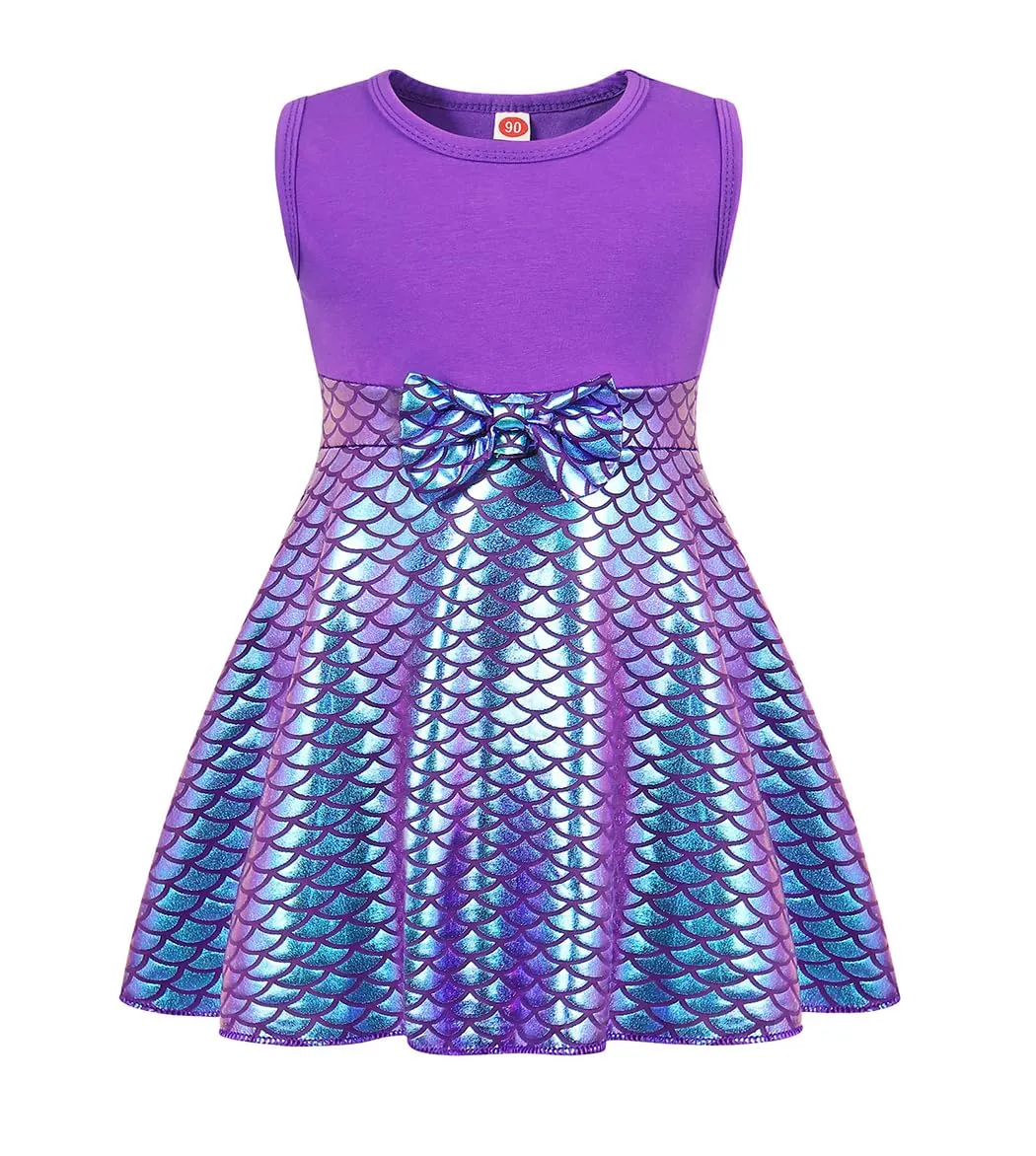 COTRIO Ariel Dress for Girls Little Mermaid Costume Princess Mermaid Dresses Toddlers Halloween Outfits Role Play Character Dress up Clothes 5-6 Years (Purple)