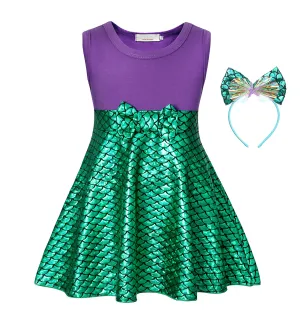 COTRIO Ariel Dress Size 6 Little Mermaid Costume Princess Mermaid Dresses Toddlers Halloween Outfits Role Play Dress up with Headband (Green)