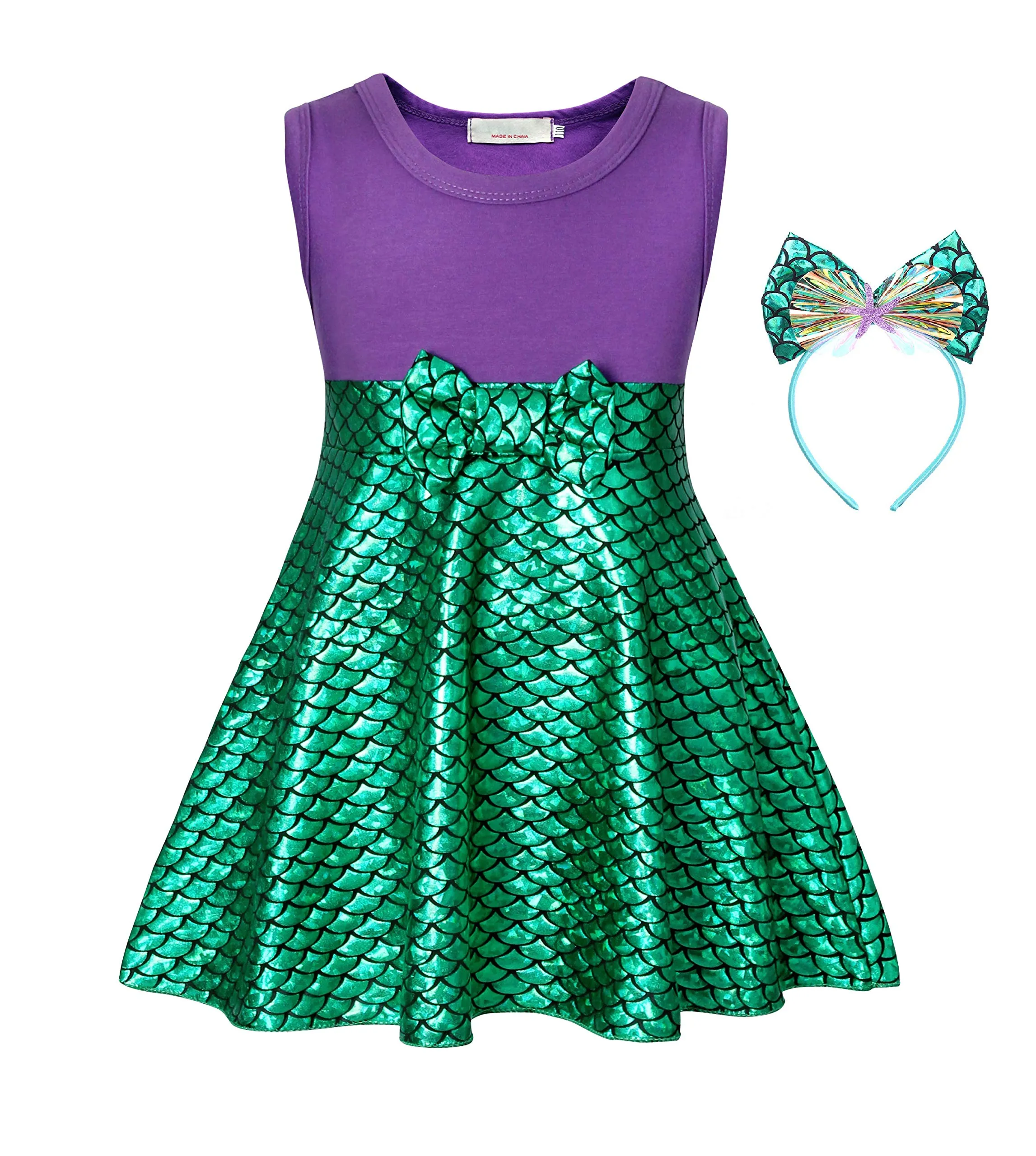 COTRIO Ariel Dress Size 6 Little Mermaid Costume Princess Mermaid Dresses Toddlers Halloween Outfits Role Play Dress up with Headband (Green)