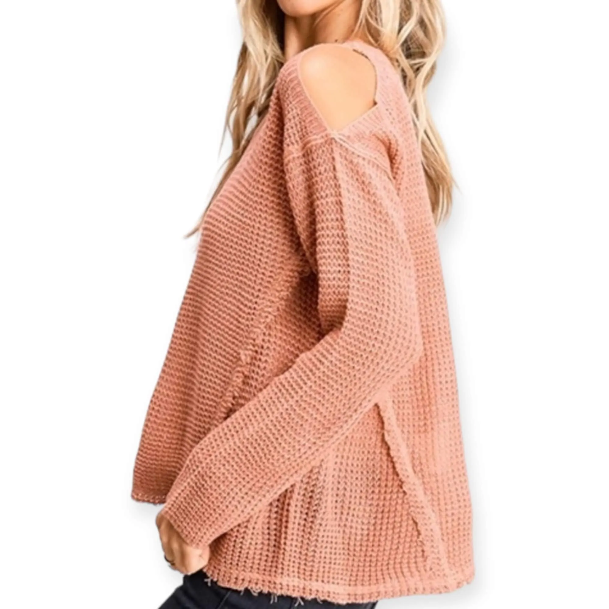 Dusty Orange Open Shoulder Casual Knit Sweater