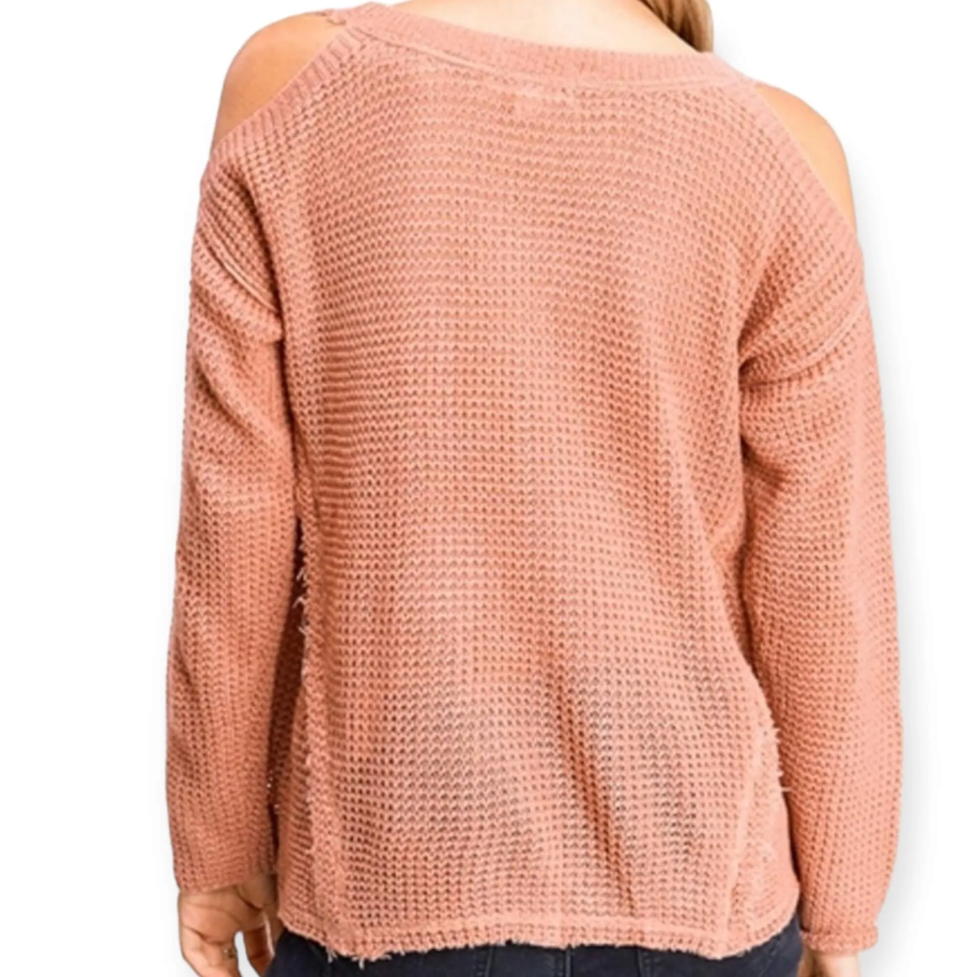 Dusty Orange Open Shoulder Casual Knit Sweater