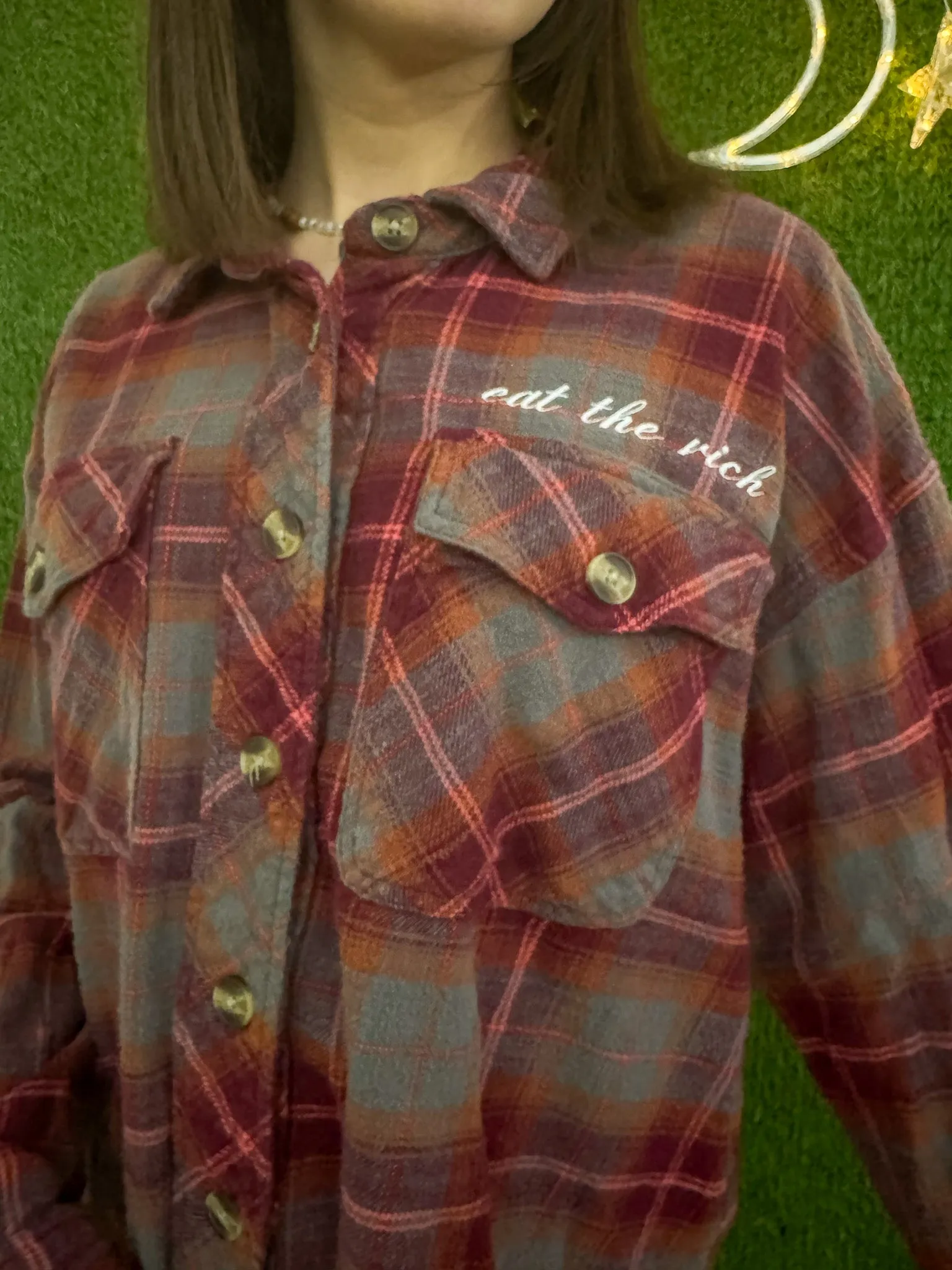 Eat The Rich Cropped Flannel XL