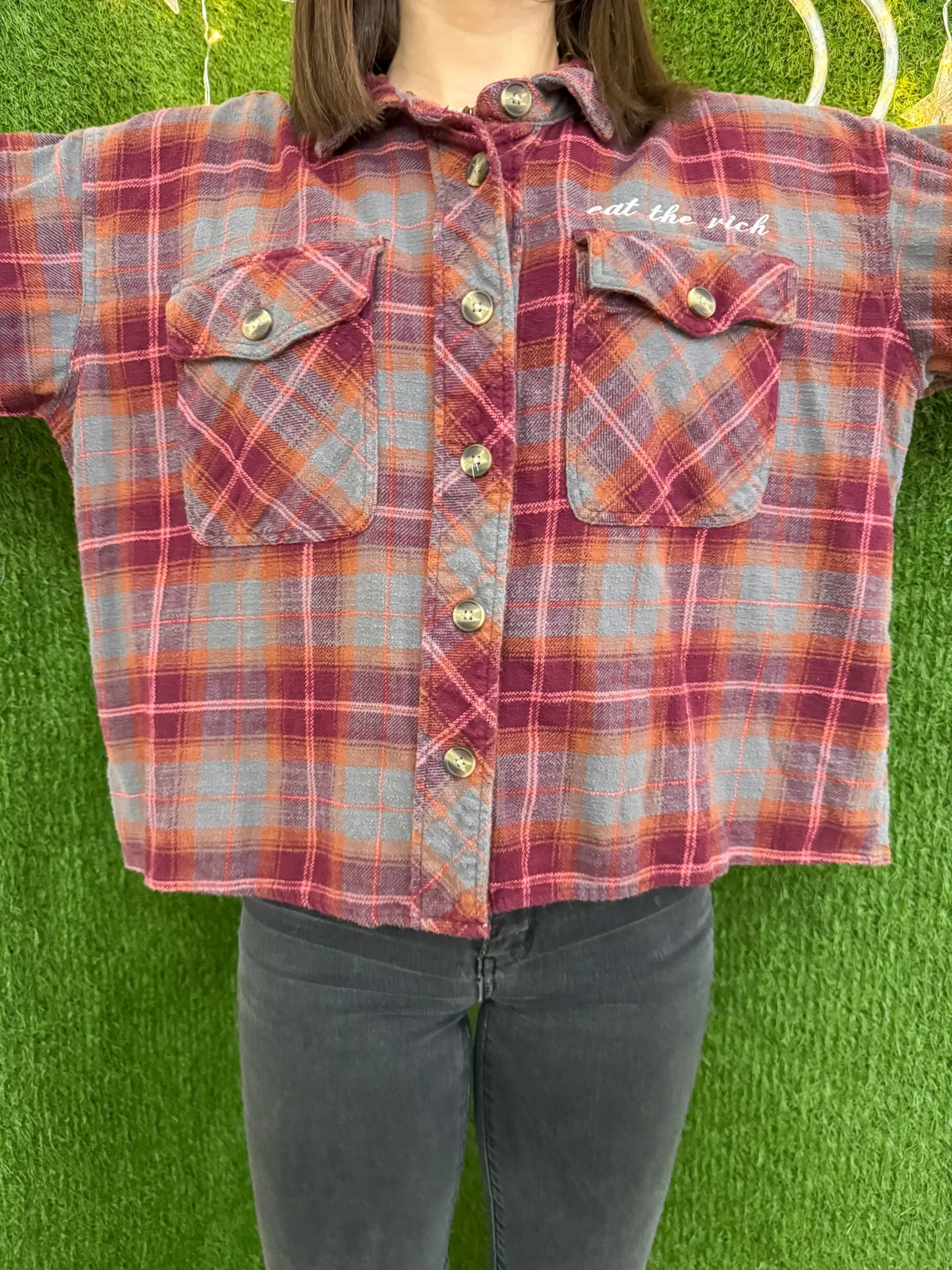 Eat The Rich Cropped Flannel XL