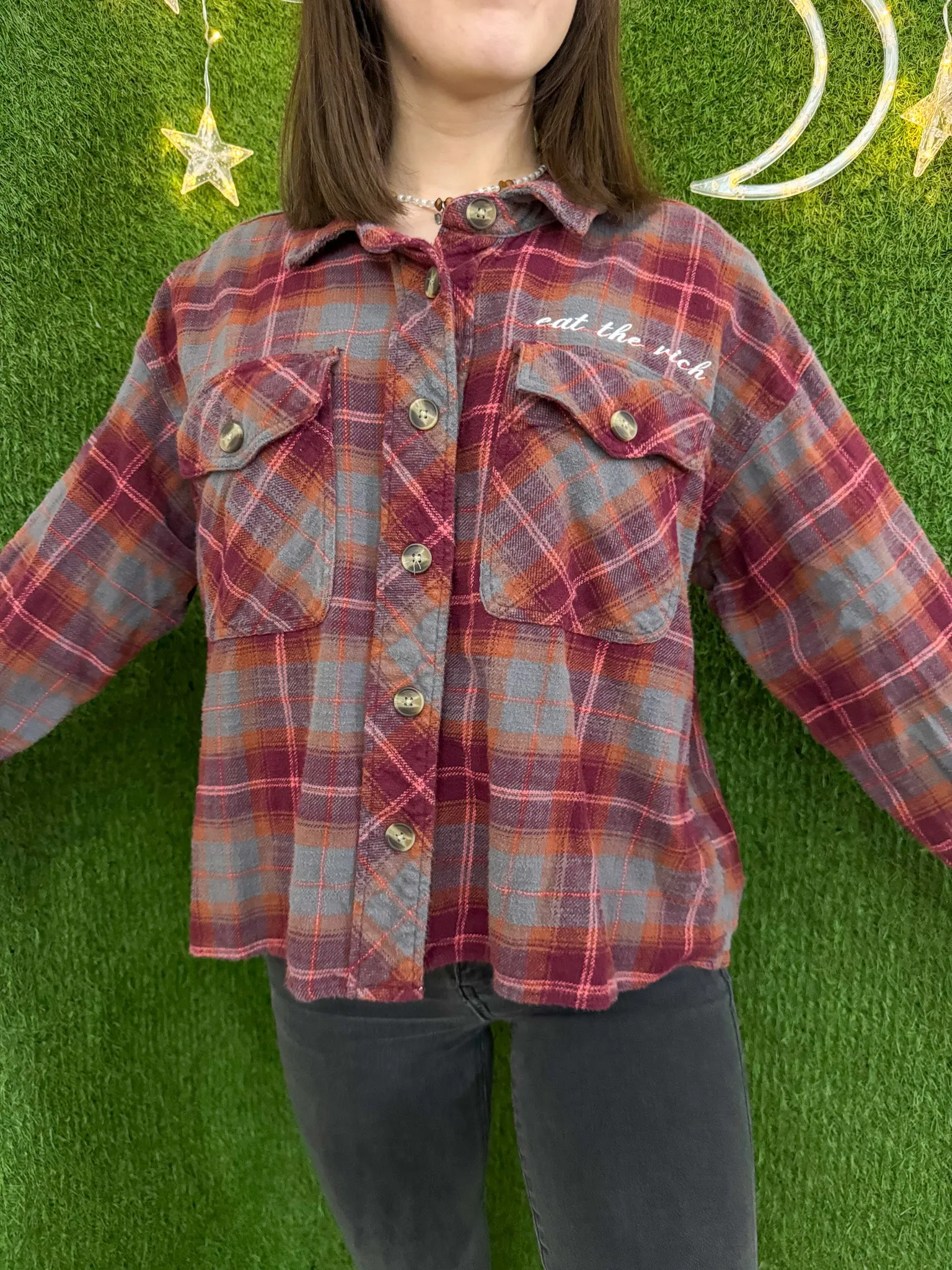 Eat The Rich Cropped Flannel XL