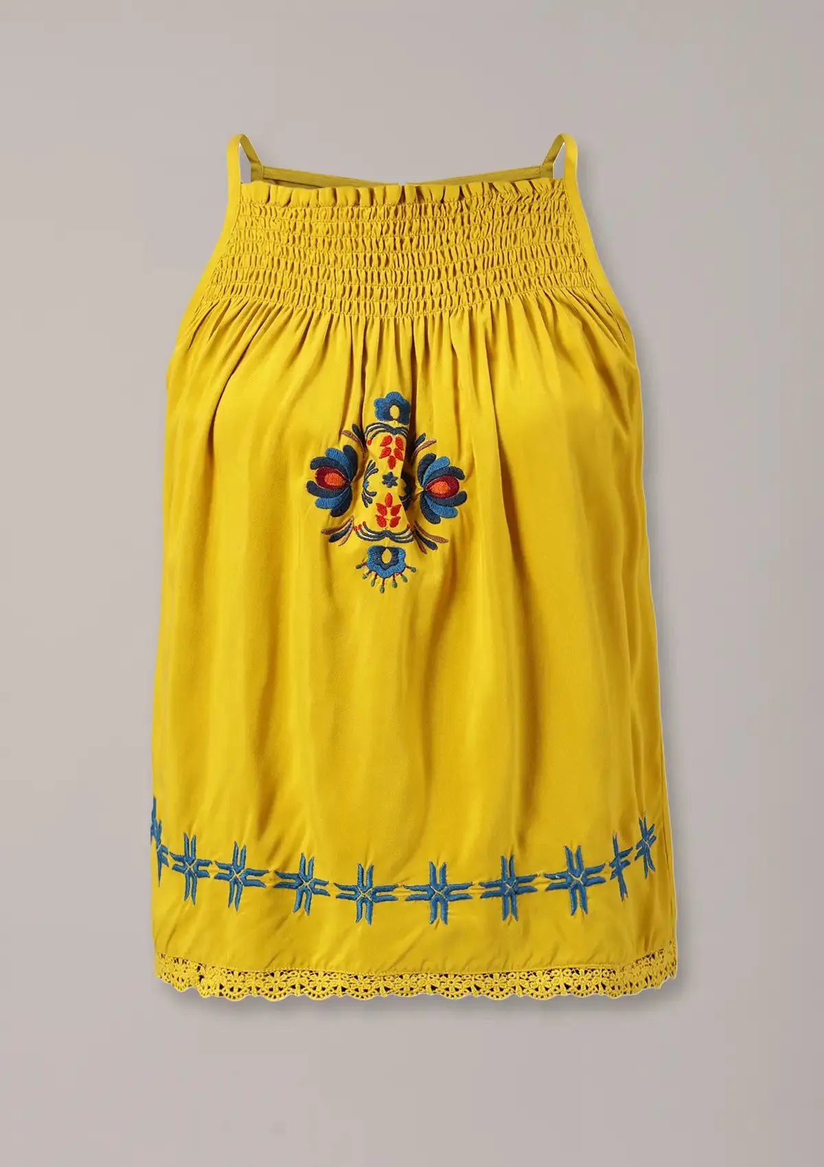 El Sol - Shirred Neckline Embroidered Top