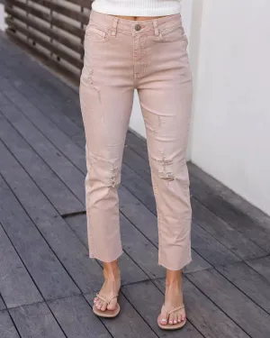 Grace & Lace Mel's Fave Straight Leg Cropped Color Denim - Distressed Blush