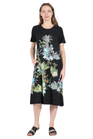 La Cera Printed A-Line Cotton Jersey Knit Dress