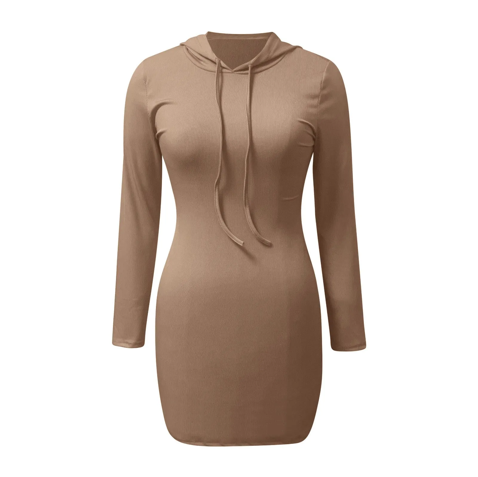 Long Sleeve Bodycon Drawstring Hooded Mini Dress