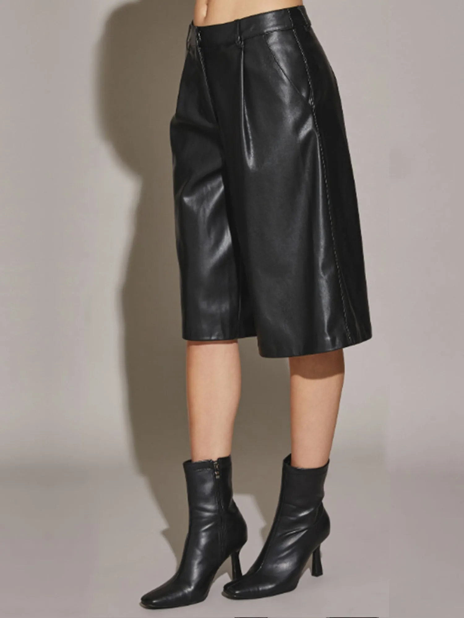 Mustard Seed Faux Leather Cropped Wide-Leg Culotte - Brands We Love