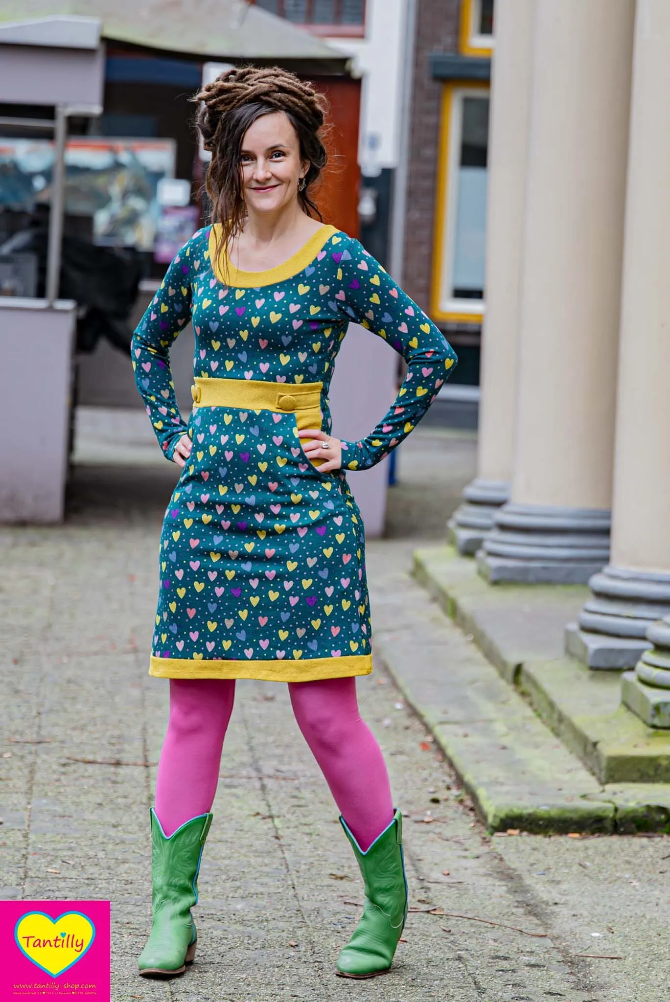 Peggy winter jurk- retro hearts- warme stof- gemaakt door Tantilly