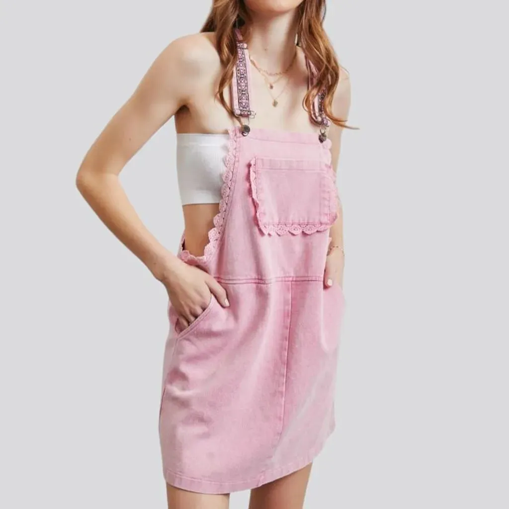 Pink lace denim dress