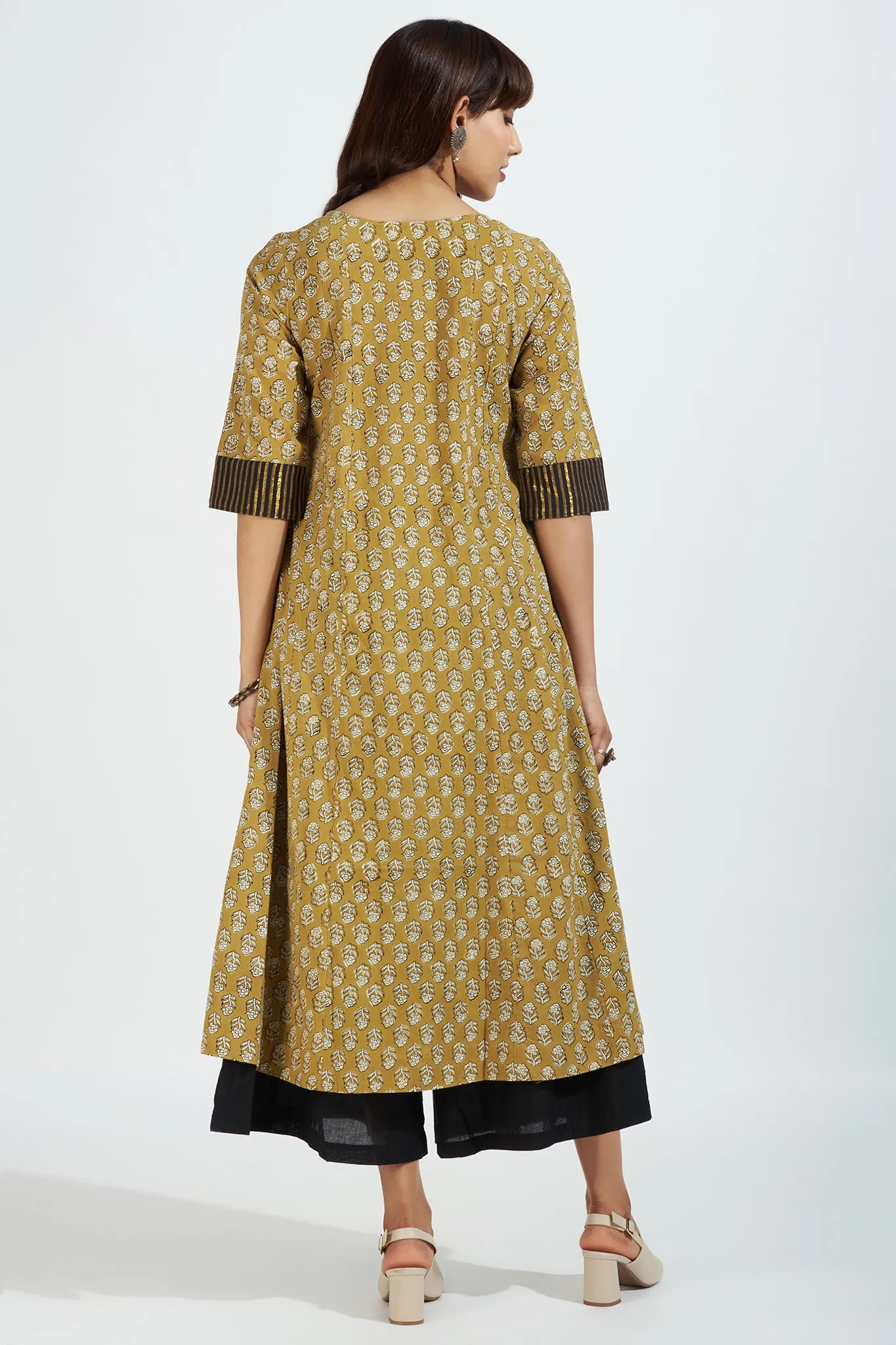 pintuck yoke kurta - sunlit floral & stripes radiance on