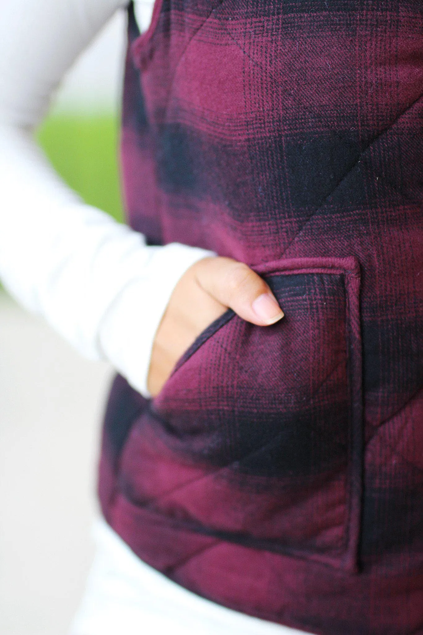 Plum and Black Flannel Vest With Pockets