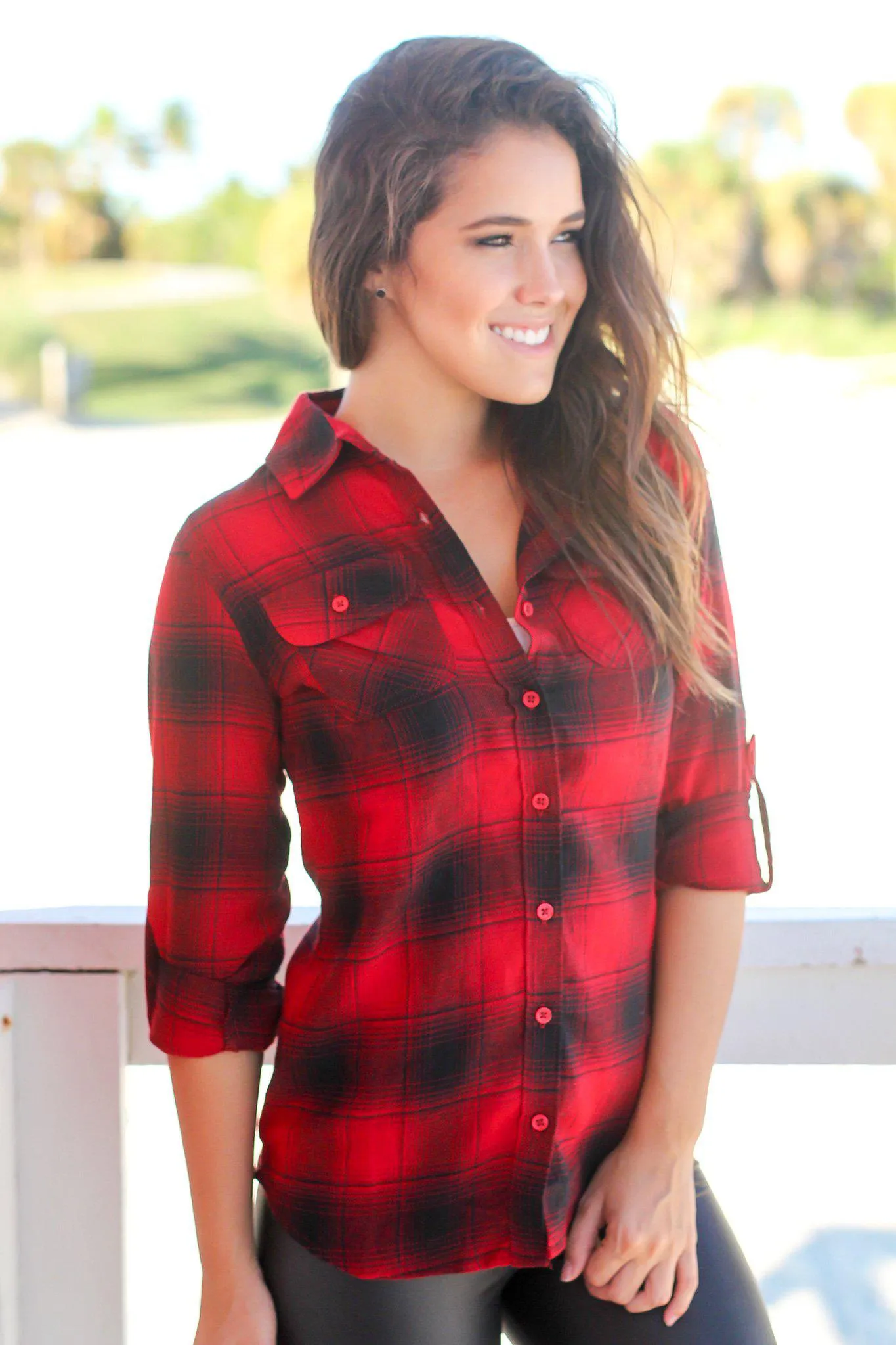 Red and Black Flannel Top