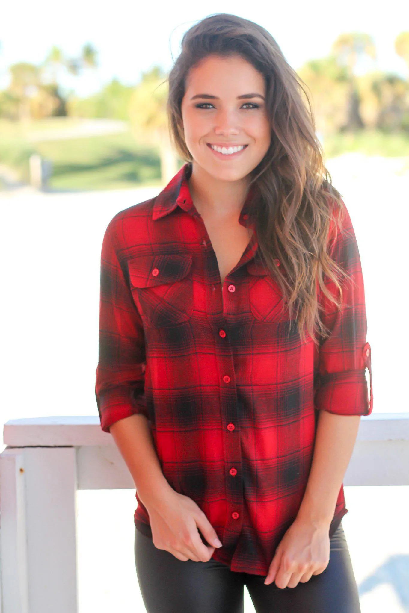Red and Black Flannel Top