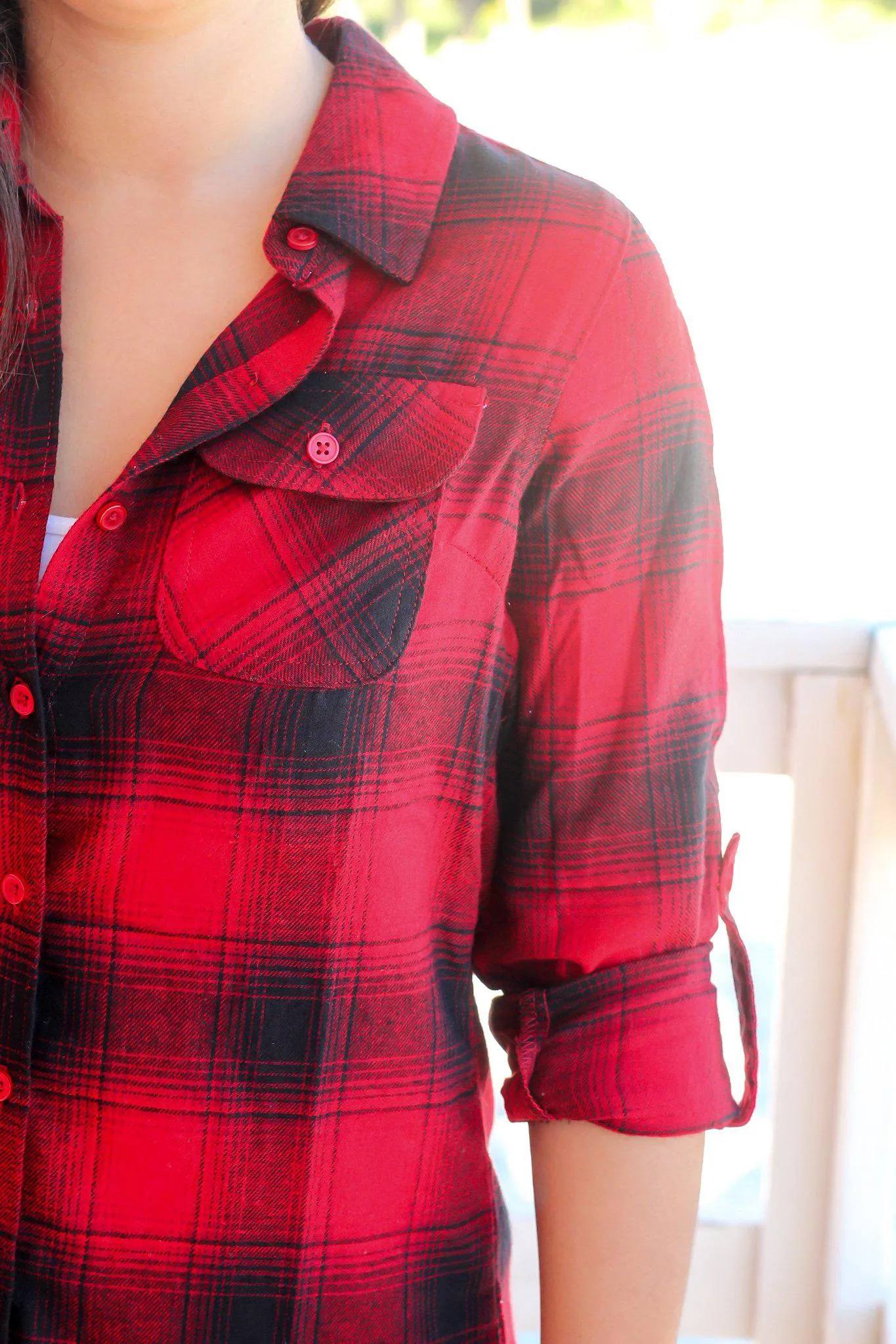 Red and Black Flannel Top
