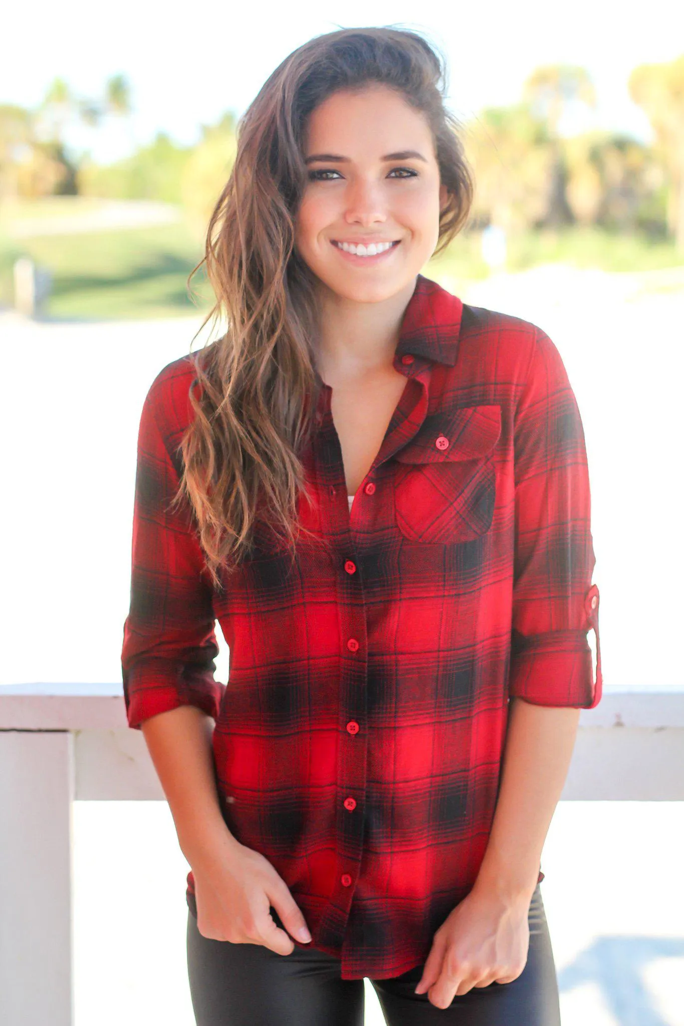 Red and Black Flannel Top