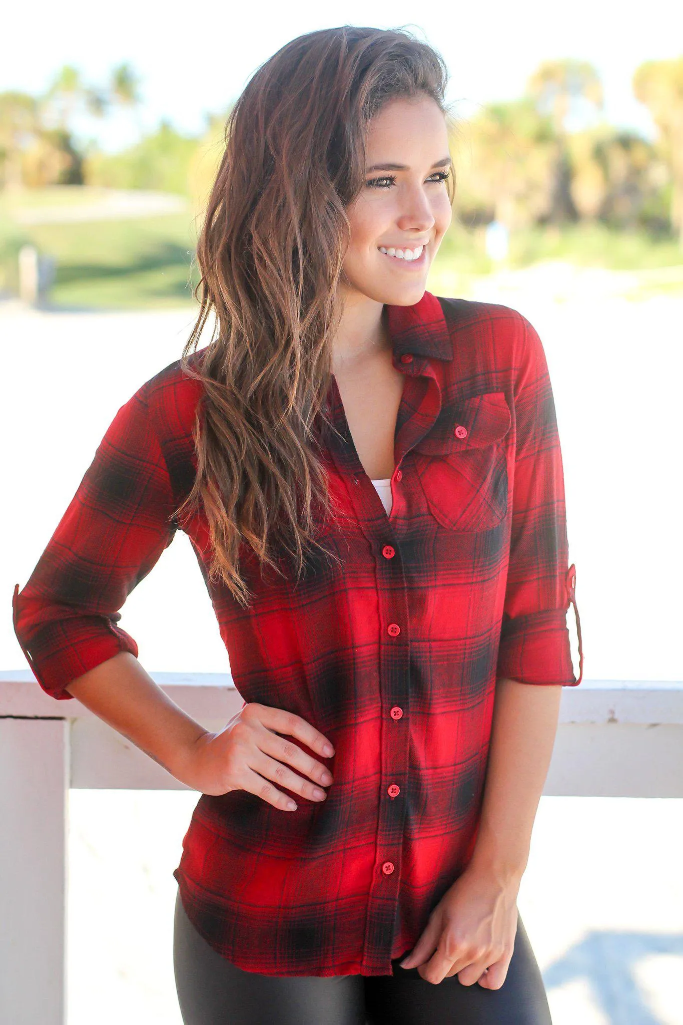 Red and Black Flannel Top