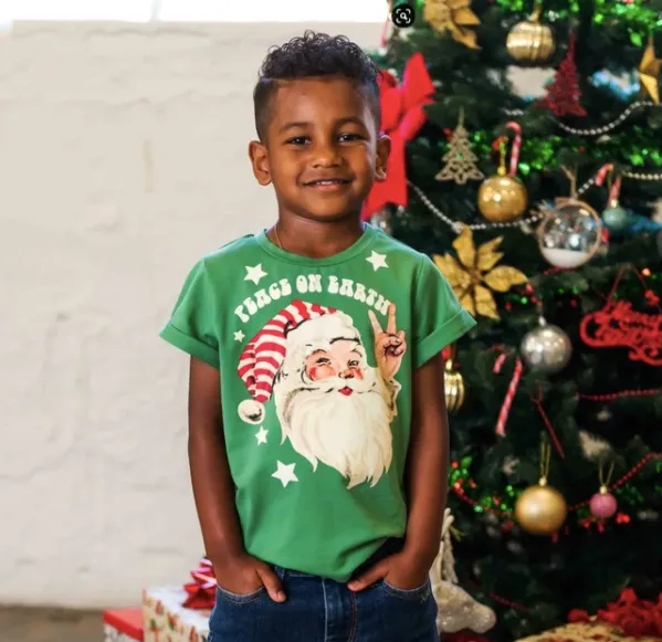 Rock Your Kid - Peace on Earth Santa Tee in Green