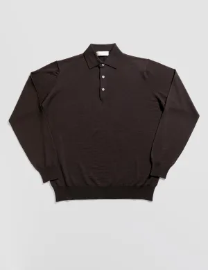 Royal Merino Long Sleeved Polo - Caffe