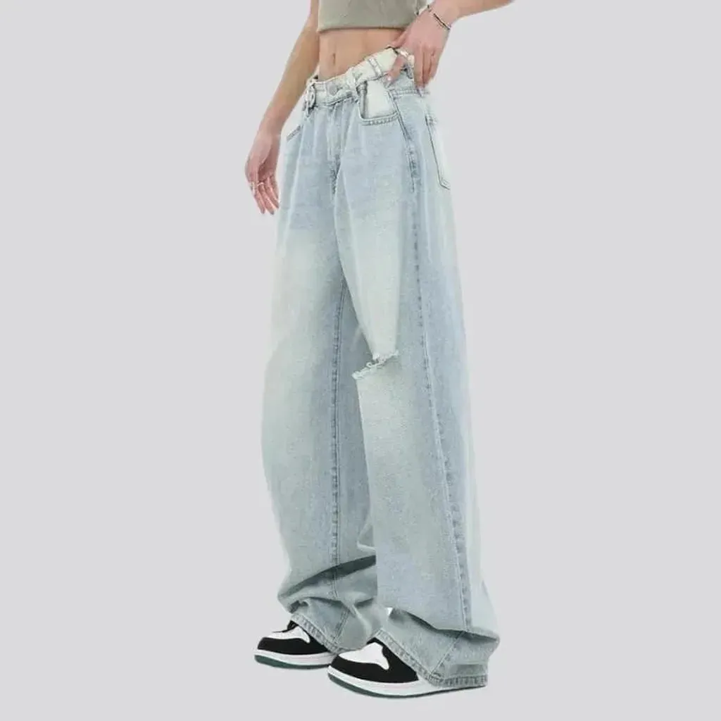 Sanded women's mid-waist jeans