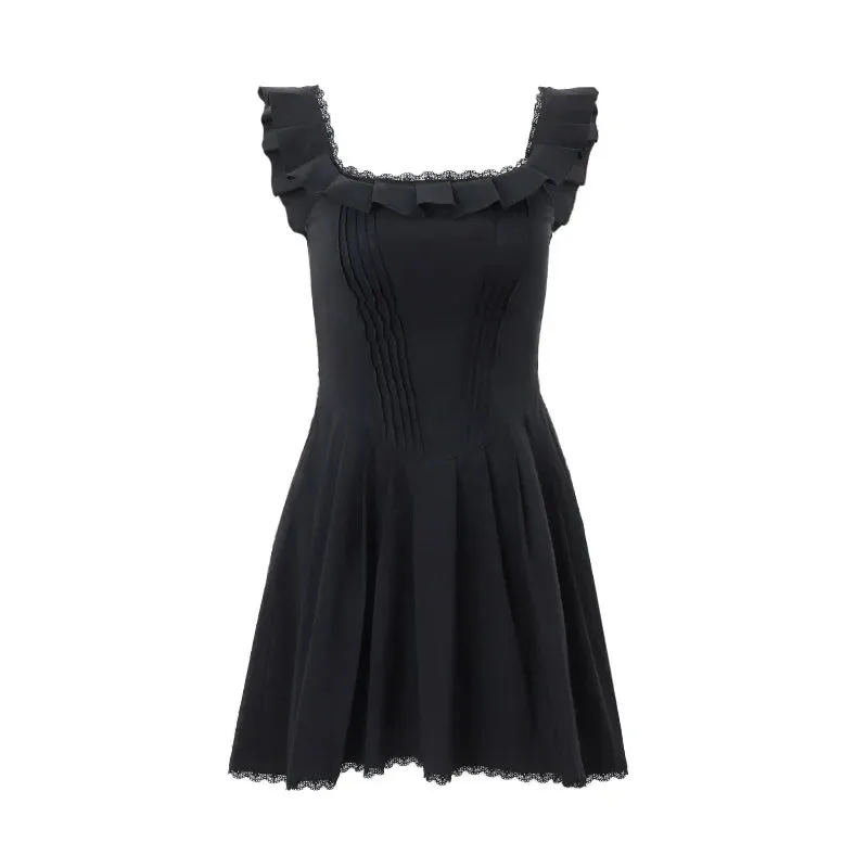 Sexy Ruffles Square-Neck Mini Dress – Playful & Elegant Y2K Vibes