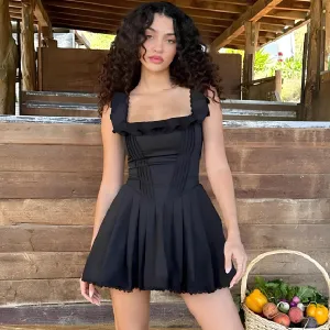 Sexy Ruffles Square-Neck Mini Dress – Playful & Elegant Y2K Vibes