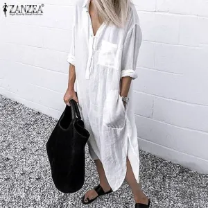 Split Lapel Long Sleeve Shirt Dress