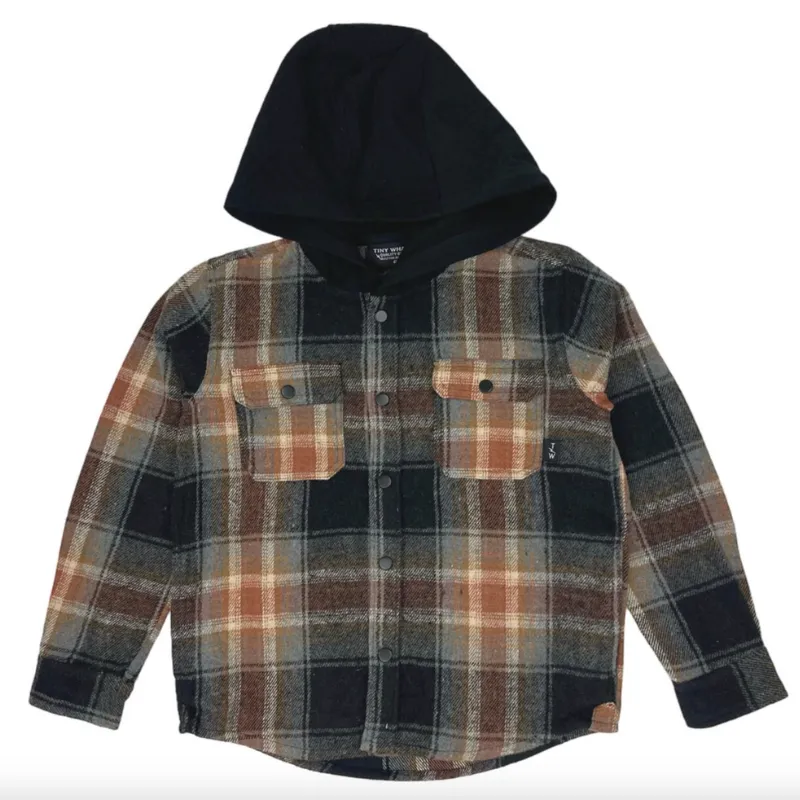 Tiny Whales - Hooded Flannel in Rust/Black