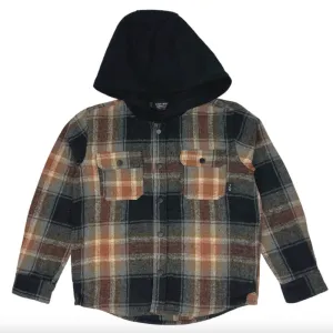 Tiny Whales - Hooded Flannel in Rust/Black