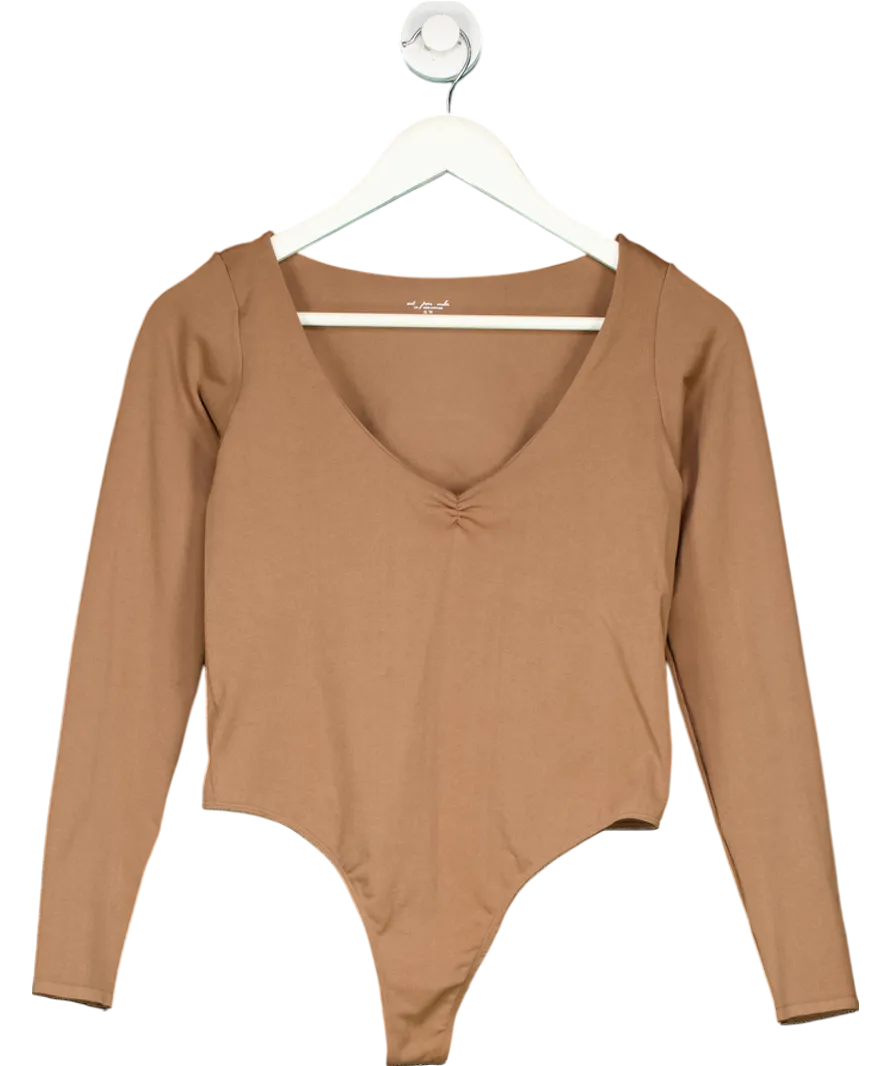 Urban Outfitters Brown Gathered Front Long Sleeve Bodysuit UK XL