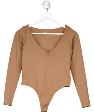 Urban Outfitters Brown Gathered Front Long Sleeve Bodysuit UK XL