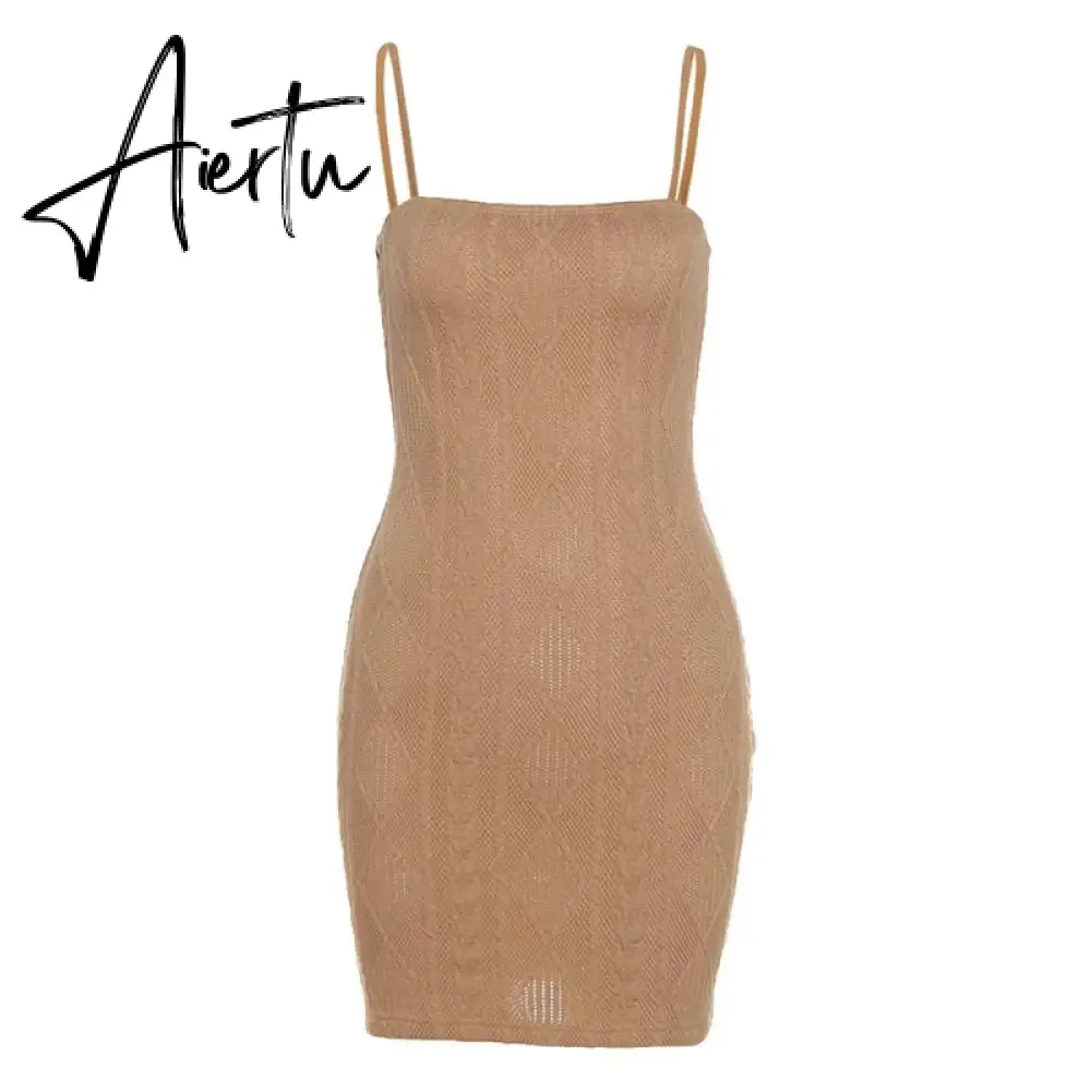 Women Fashion Elegant Streetwear Strap Mini Dress Summer New Solid Green Knit Stretch Slim Office Lady Dresses